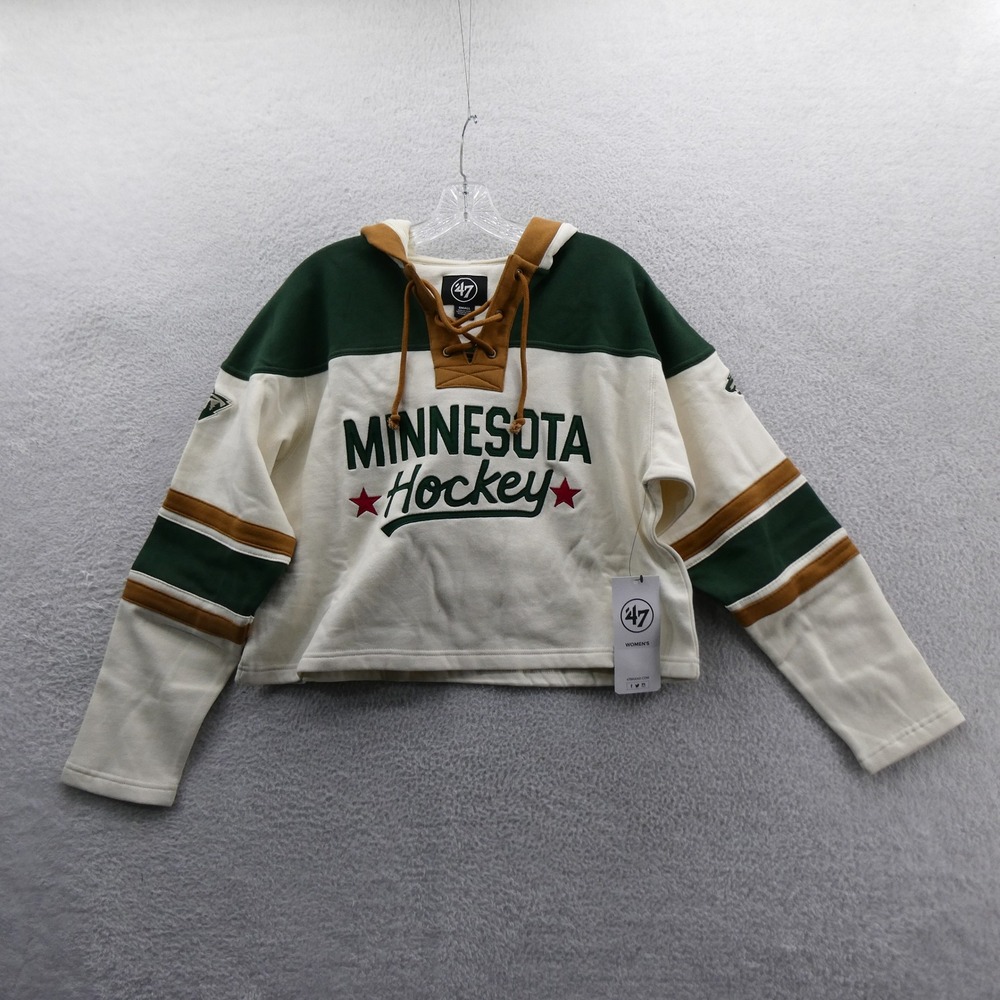 47 Brand Hoodie Womens Small Minnesota Hockey Green White Lace Up Sweatshirt